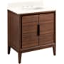 Signature Hardware Aliso 30" Single Vanity Set with Teak Cabinet, Quartz Vanity Top, and Rectangular Sink - 1-1/2" Faucet Holes Java / Arctic White