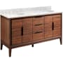 Signature Hardware Aliso 60" Freestanding Teak Double Basin Vanity Set with Cabinet, Vanity Top, and Oval Undermount Sinks - 8" Widespread Faucet Holes Java / Carrara