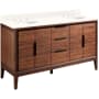 Signature Hardware Aliso 60" Freestanding Teak Double Basin Vanity Set with Cabinet, Vanity Top, and Oval Undermount Sinks - 8" Widespread Faucet Holes Java / Arctic White