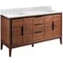 Signature Hardware Aliso 60" Double Vanity Set with Teak Cabinet, Quartz Vanity Top, and Rectangular Sinks - 1-1/2" Faucet Holes Java / Carrara