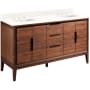 Signature Hardware Aliso 60" Double Vanity Set with Teak Cabinet, Quartz Vanity Top, and Rectangular Sinks - 1-1/2" Faucet Holes Java / Arctic White