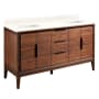 Signature Hardware Aliso 60" Freestanding Teak Double Basin Vanity Set with Cabinet, Vanity Top, and Rectangular Undermount Sinks - No Faucet Holes Java / Arctic White
