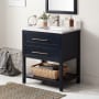 Signature Hardware Robertson 30" Freestanding Mahogany Single Basin Vanity Set with Cabinet, Vanity Top, and Rectangular Undermount Sink - Single Faucet Hole Midnight Navy / Arctic White Quartz