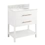 Signature Hardware Robertson 30" Freestanding Mahogany Single Basin Vanity Set with Cabinet, Vanity Top, and Oval Undermount Sink - 8" Faucet Holes Bright White / Carrara Marble