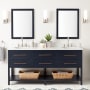 Signature Hardware Robertson 72" Freestanding Mahogany Double Basin Vanity Set with Cabinet, Vanity Top, and Oval Undermount Sinks - 8" Faucet Holes Midnight Navy / Carrara Marble