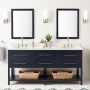 Signature Hardware Robertson 72" Freestanding Mahogany Double Basin Vanity Set with Cabinet, Vanity Top, and Oval Undermount Sinks - 8" Faucet Holes Midnight Navy / Arctic White Quartz