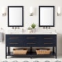 Signature Hardware Robertson 72" Freestanding Mahogany Double Basin Vanity Set with Cabinet, Vanity Top, and Rectangular Undermount Sinks - No Faucet Holes Midnight Navy / Arctic White Quartz