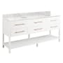Signature Hardware Robertson 72" Freestanding Mahogany Double Basin Vanity Set with Cabinet, Vanity Top, and Oval Undermount Sinks - 8" Faucet Holes Bright White / Carrara Marble