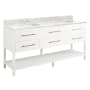 Signature Hardware Robertson 72" Freestanding Mahogany Double Basin Vanity Set with Cabinet, Vanity Top, and Rectangular Undermount Sinks - Single Faucet Holes Bright White / Carrara Marble