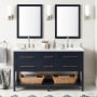 Signature Hardware Robertson 60" Freestanding Mahogany Double Basin Vanity Set with Cabinet, Vanity Top, and Oval Undermount Sinks - 8" Faucet Holes Midnight Navy Blue / Feathered White