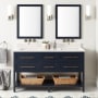 Signature Hardware Robertson 60" Freestanding Mahogany Double Basin Vanity Set with Cabinet, Vanity Top, and Rectangular Undermount Sinks - No Faucet Holes Midnight Navy Blue / Arctic Snow
