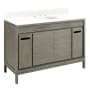 Signature Hardware Becker 48" Free Standing Single Vanity Set with Teak Cabinet, Stone Vanity Top, and Oval Undermount Porcelain Sink - 8" Faucet Holes Gray Wash / Feathered White