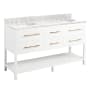 Signature Hardware Robertson 60" Freestanding Mahogany Double Basin Vanity Set with Cabinet, Vanity Top, and Oval Undermount Sinks - 8" Faucet Holes Bright White / Carrara
