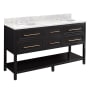Signature Hardware Robertson 60" Freestanding Mahogany Double Basin Vanity Set with Cabinet, Vanity Top, and Oval Undermount Sinks - 8" Faucet Holes Black / Carrara