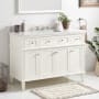 Signature Hardware Elmdale 48" Freestanding Mahogany Single Basin Vanity Set with Cabinet, Vanity Top, and Rectangular Undermount Sink - 8" Faucet Holes White / Carrara Marble