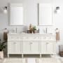 Signature Hardware Elmdale 72" Freestanding Mahogany Double Basin Vanity Set with Cabinet, Vanity Top, and Rectangular Undermount Sink - Single Faucet Holes White / Carrara Marble