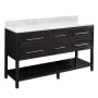 Signature Hardware Robertson 60" Freestanding Mahogany Double Basin Vanity Set with Cabinet, Vanity Top, and Rectangular Undermount Sinks - No Faucet Holes Black / Carrara