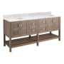 Signature Hardware Olsen 72" Double Vanity Set with Cabinet, Granite, Marble or Quartz Vanity Top, and Rectangular Undermount sinks - 1.5" Faucet Holes Ash Brown / Carrara Marble