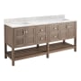 Signature Hardware Olsen 72" Double Vanity Set with Cabinet, Quartz Vanity Top, and Rectangular Undermount sinks - 1.5" Faucet Holes Ash Brown / Carrara Marble