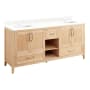 Signature Hardware Burfield 72" Freestanding Double Basin Vanity Set with Bamboo Cabinet, Vanity Top, and Rectangular Undermount Sinks - Single Faucet Holes Natural Bamboo / Feathered White