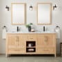 Signature Hardware Burfield 72" Freestanding Double Basin Vanity Set with Bamboo Cabinet, Vanity Top, and Rectangular Undermount Sinks - Single Faucet Holes Natural Bamboo / Carrara Marble