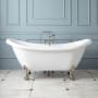 Signature Hardware Rosalind 69" Acrylic Soaking Clawfoot Tub with Included Overflow Drain, Lion Paw Feet and Rolled Rim White / Chrome Feet