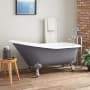 Signature Hardware Goodwin 66" Cast Iron Soaking Clawfoot Tub with Included Overflow Drain Dark Gray / Brushed Nickel Feet
