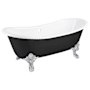 Signature Hardware Lena 72" Cast Iron Soaking Clawfoot Tub with Included Overflow Drain Black / Chrome Feet