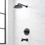 Signature Hardware Lentz Pressure Balanced Tub and Shower Package with Rainfall Shower Head, Knob Handles, Shower Arm, and Valve Trim - Accufit Rough-In Valve Included Matte Black