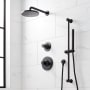 Signature Hardware Lentz Pressure Balanced Shower System with Rainfall Shower Head, Knob Handles, Hand Shower, Slide Bar, Shower Arm, Hose, and Valve Trim - Accufit Rough-In Valve Included Matte Black