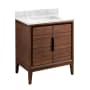 Signature Hardware Aliso 30" Freestanding Teak Single Basin Vanity Set with Cabinet, Vanity Top, and Rectangular Undermount Sink - No Faucet Holes Java / Carrara Marble