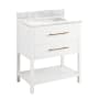 Signature Hardware Robertson 30" Freestanding Mahogany Single Basin Vanity Set with Cabinet, Vanity Top, and Rectangular Undermount Sink - No Faucet Holes Bright White / Carrara Marble