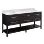Signature Hardware Robertson 72" Freestanding Mahogany Double Basin Vanity Set with Cabinet, Vanity Top, and Rectangular Undermount Sinks - No Faucet Holes Black / Carrara Marble