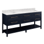 Signature Hardware Robertson 72" Freestanding Mahogany Double Basin Vanity Set with Cabinet, Vanity Top, and Rectangular Undermount Sinks - No Faucet Holes Midnight Navy Blue / Carrara Marble