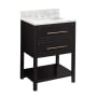 Signature Hardware Robertson 24" Single Vanity Set with Mahogany Cabinet, Quartz Vanity Top, and Rectangular Sink - 1-1/2" Faucet Holes Black / Carrara Marble