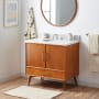 Signature Hardware Novak 36" Freestanding Teak Single Basin Vanity Set with Cabinet, Vanity Top, and Oval Undermount Sink - 8" Faucet Holes Teak / Carrara Marble