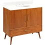 Signature Hardware Novak 36" Freestanding Teak Single Basin Vanity Set with Cabinet, Vanity Top, and Oval Undermount Sink - 8" Faucet Holes Teak / Feathered White
