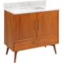 Signature Hardware Novak 36" Freestanding Teak Single Basin Vanity Set with Cabinet, Vanity Top, and Rectangular Undermount Sink - No Faucet Holes Teak / Carrara Marble
