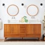 Signature Hardware Novak 72" Freestanding Teak Double Basin Vanity Set with Cabinet, Vanity Top, and Rectangular Undermount Sinks - No Faucet Holes Teak / Arctic White