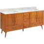 Signature Hardware Novak 72" Freestanding Teak Double Basin Vanity Set with Cabinet, Vanity Top, and Rectangular Undermount Sinks - No Faucet Holes Teak / Carrara Marble