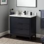 Signature Hardware Hytes 36" Freestanding Mahogany Single Basin Vanity Set with Cabinet, Vanity Top, and Rectangular Undermount Sink - Single Faucet Hole Midnight Navy Blue / Carrara Marble