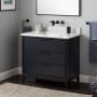 Signature Hardware Hytes 36" Freestanding Mahogany Single Basin Vanity Set with Cabinet, Vanity Top, and Rectangular Undermount Sink - No Faucet Holes Midnight Navy Blue / Carrara Marble