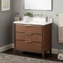 Signature Hardware Hytes 36" Freestanding Mahogany Single Basin Vanity Set with Cabinet, Vanity Top, and Rectangular Undermount Sink - No Faucet Holes Carob Brown / Arctic White
