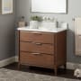 Signature Hardware Hytes 36" Freestanding Mahogany Single Basin Vanity Set with Cabinet, Vanity Top, and Rectangular Undermount Sink - No Faucet Holes Carob Brown / Carrara Marble