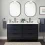 Signature Hardware Hytes 60" Freestanding Mahogany Double Basin Vanity Set with Cabinet, Vanity Top, and Oval Undermount Sink - 8" Faucet Holes Midnight Navy Blue / Arctic White