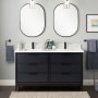 Signature Hardware Hytes 60" Freestanding Mahogany Double Basin Vanity Set with Cabinet, Vanity Top, and Rectangular Undermount Sink - Single Faucet Holes Midnight Navy Blue / Arctic White
