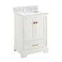 Signature Hardware Quen 24" Freestanding Single Basin Vanity Set with Cabinet, Vanity Top, and Rectangular Undermount Sink - 8" Faucet Holes Soft White / Carrara Marble