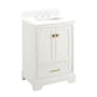 Signature Hardware Quen 24" Freestanding Single Basin Vanity Set with Cabinet, Vanity Top, and Rectangular Undermount Sink - 8" Faucet Holes Soft White / Feathered White