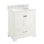 Signature Hardware Quen 30" Freestanding Single Basin Vanity Set with Cabinet, Vanity Top, and Rectangular Undermount Sink - No Faucet Holes Soft White / Carrara Marble