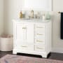 Signature Hardware Quen 36" Freestanding Single Basin Vanity Set with Cabinet, Vanity Top, and Oval Undermount Sink - 8" Faucet Holes Soft White / Carrara Marble